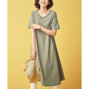 ワンピース 綿１００％ポケット付ロング丈ワンピース