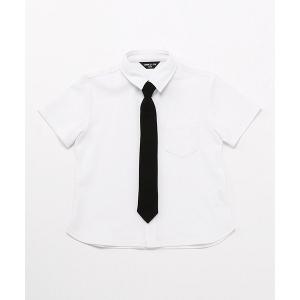 キッズ シャツ ブラウス ネクタイ付き　半袖シャツ(100-130cm)