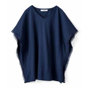 tシャツ Tシャツ ＩＥＤＩＴ　トリムレースで着映えする　ＳＺ糸カットソー素材のＶネックトップス