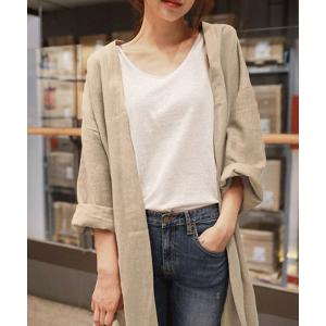カーディガン リネン混ロングガウンカーディガン レディース