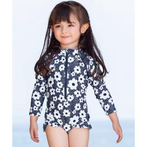 水着 キッズ水着 長袖ワンピース風花柄オールイン...の商品画像