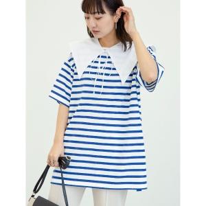 tシャツ Tシャツ 2Way 襟×ボーダーチュニック＊