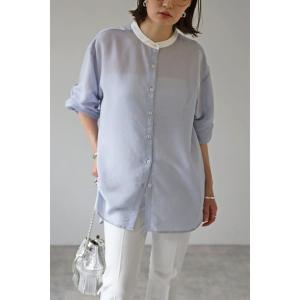 シャツ ブラウス ストライプバンドカラーシャツ