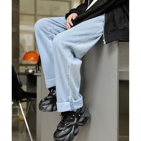 ジーンズ 「neos -addictive design-」ワイドシルエット ロールアップ ビンテー...