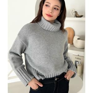 ニット セーター 3G ビッグタートル ショート丈ニットプルオーバー レディース