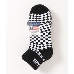 靴下 クオーター丈ランダムチェッカーソックス 3足セット／25-27cm／メンズ