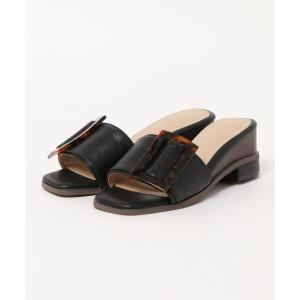 サンダル Realta(レアルタ) スクエアトゥべっ甲バックルウェッジソールミュール サンダル