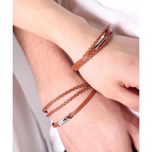 ブレスレット (BB)「本革」プレート 編み込み レザー ブレスレット メンズ レディース