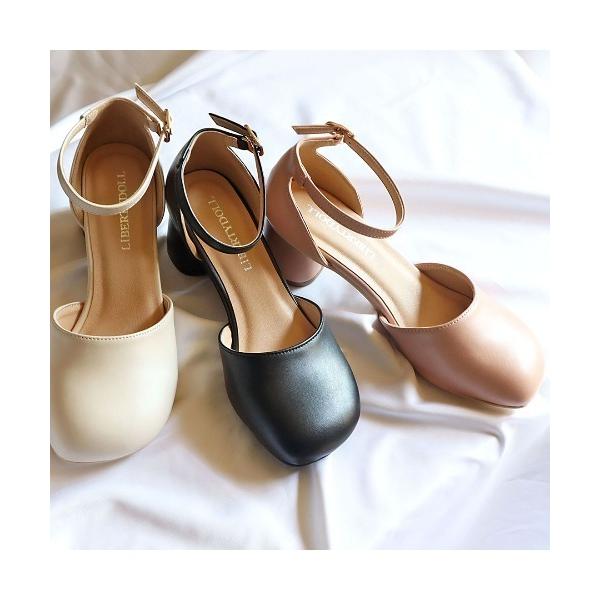 パンプス Liberty doll / オブリークトゥ　コロンと丸いスクエアトゥセパレートストラップ...