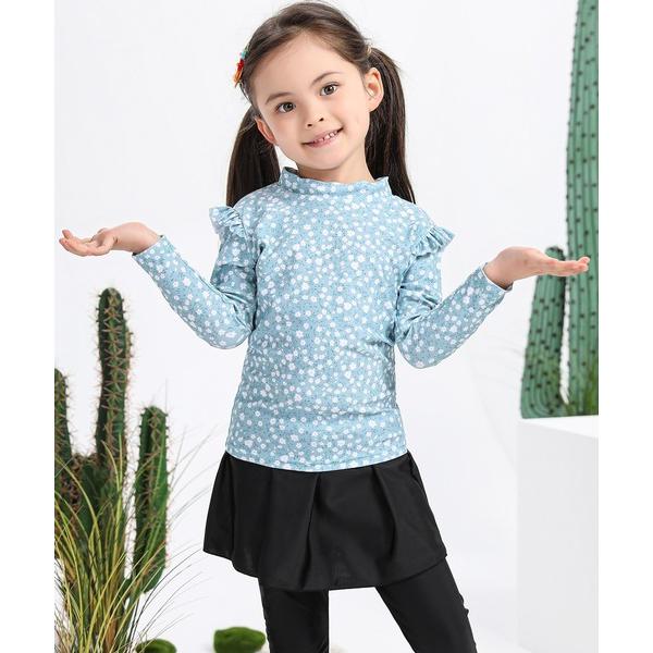 水着 キッズ水着 長袖フローラル柄トップス+スカート付きレギンス 上下2点セット キッズ 子供 女の...