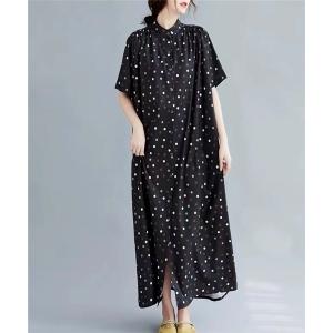 ワンピース シャツワンピース ボリュームギャザー　ボタニカル柄　シャツワンピース