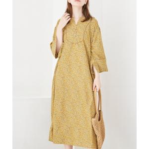 ワンピース パイピングフラワープリントワンピース
