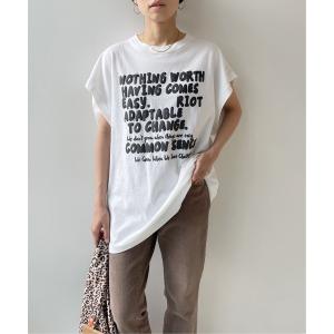 tシャツ Tシャツ モノトーンプリントフレンチスリーブTシャツ◆