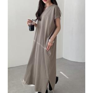 ワンピース コットン天竺半袖VネックTシャツワンピース