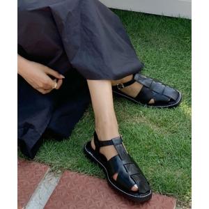 サンダル フェイクレザー編み込みグルカサンダル レディース