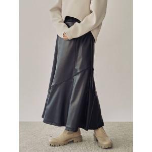 スカート フェイクレザーパイピングマーメイドスカート