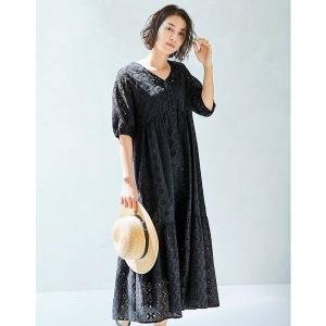 ワンピース リブ　イン　コンフォート　くぼっち★とコラボ　コットンカットワークレースのワンピースセット〈ヴィンテージグレー〉