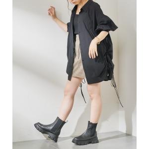 シャツ ブラウス サイドドロストリボンシャツ