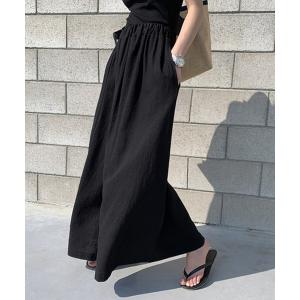 スラックス パンツ コットン100％リラックスフレアワイドパンツ レディース