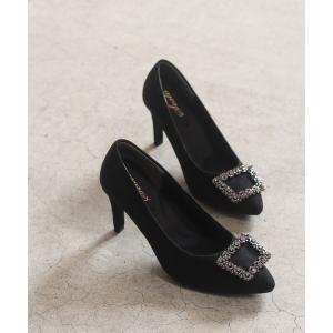 パンプス ビジューモチーフポインテッドトゥパンプス