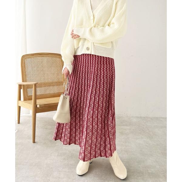スカート 配色ニットプリーツスカート