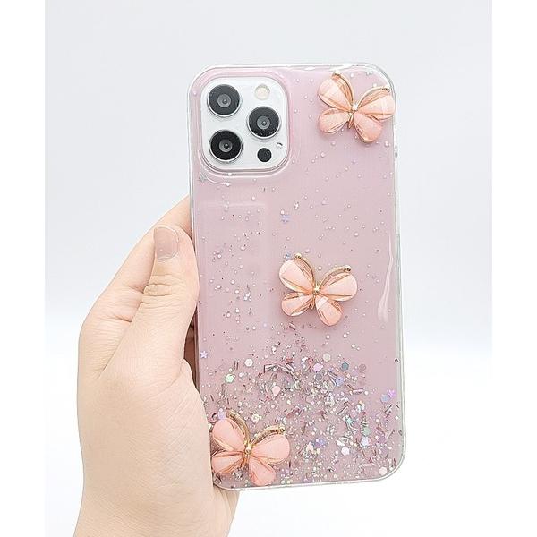 スマホケース iPhoneケース グリッター バタフライモチーフ