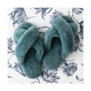 スリッパ シープファー クロスルームシューズ グリーン