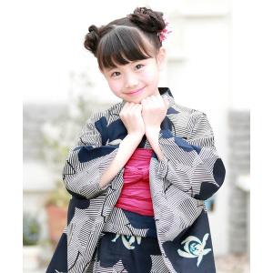utatane 浴衣 キッズ浴衣3点セット ニコアンティーク 大正浪漫えんじ縞