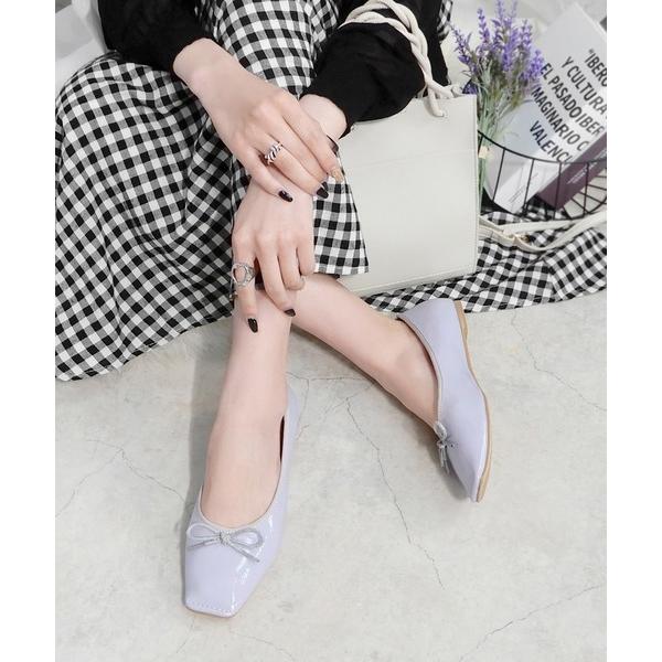 パンプス トゥステッチフラットパンプス　