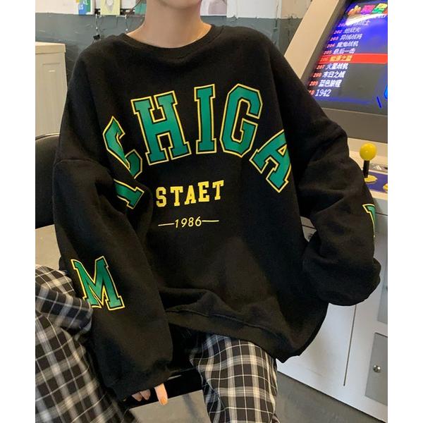 トレーナー スウェット ボリュームスリーブ ビッグシルエット レター プリント スウェット トレーナ...
