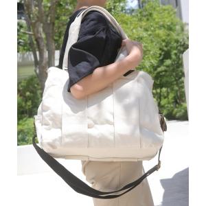 マザーズバッグ レザー×コットン大容量マザーズショルダーバッグ