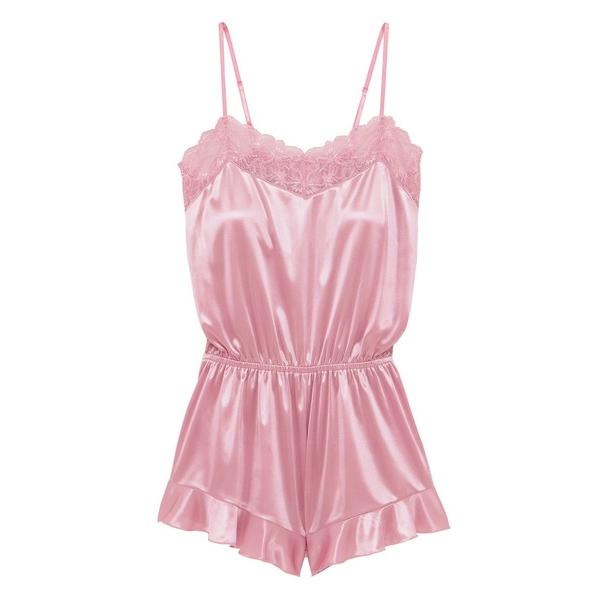 パジャマ ルームウェア グロッシーレース ロンパース レディース