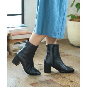 ブーツ リアルレザー スクエアトゥ ショートブーツ レディース