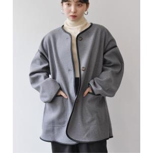 ノーカラーコート コート ニットモッサノーカラーパイピングコート レディース