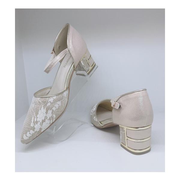 パンプス 「Cupid Heart」結婚式パンプス  レースチャンキーヒールパンプス