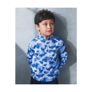 シャツ ブラウス BeBe/空雲プリント飛行機刺繍スタンドカラー長袖ダンガリーシャツ（100~150cm）