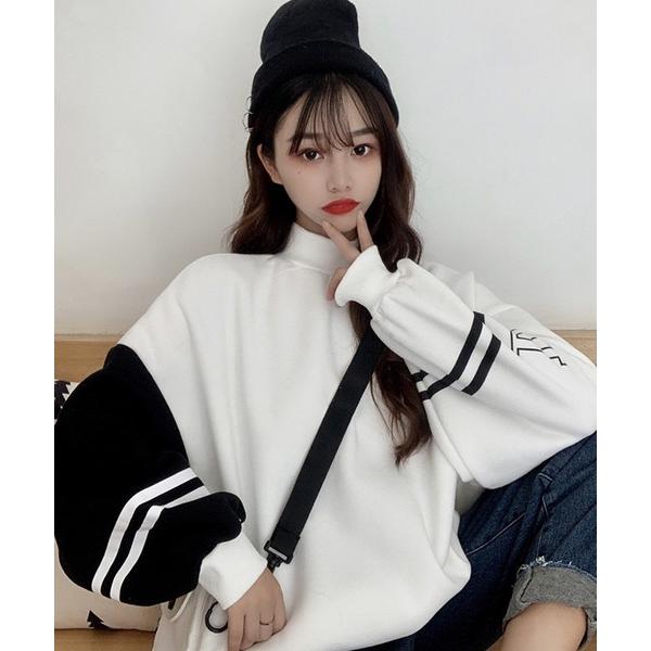 トレーナー スウェット ボリュームスリーブ オーバーサイズ ハイネック プリント ロゴ トレーナー ...