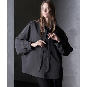 シャツ ブラウス ドレープトロミ ルーズボウタイシャツ