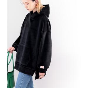 パーカー 《JaVaジャバ コラボ》ビッグシルエットで華奢見せ。ベロアプルパーカー