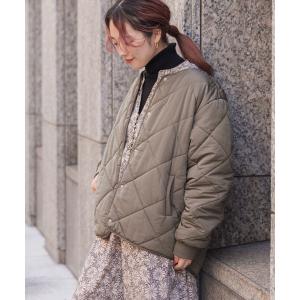 アウター 中綿キルティングノーカラージャケット