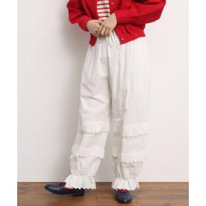 パンツ ブロード レースピンタック フリルパンツ レディース