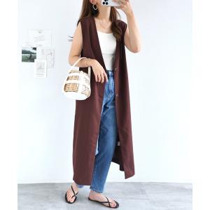 ベスト ジレ レーヨンリネンVネックロングジレ レディース