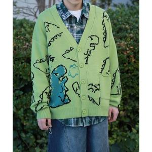 カーディガン 「HOOK」落書き恐竜イラスト カーディガン メンズ レディース