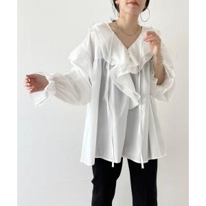 シャツ ブラウス レディース big collar frill blouse / 付け襟風ビッグカラーフリルブラウスチュニック