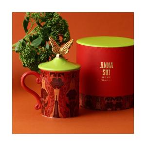 食器 ANNA SUI フタ付きマグ レースフラワー レッド