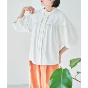 シャツ ブラウス 「洗える」KAMAKURA SHIRTコラボレーションフリルボウタイブラウス