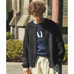 カーディガン モヘアライクWジャガード編みクルーネック