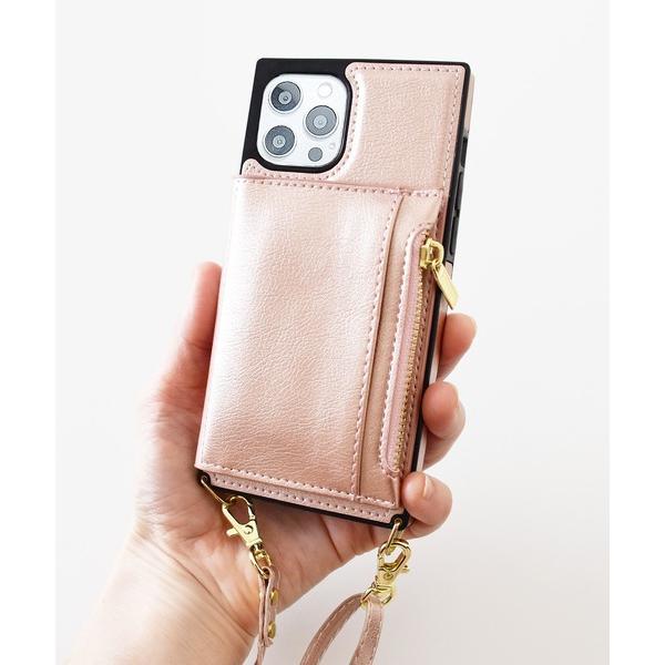 スマホケース カード収納 コインケース レザー調 ストラップ付 ファスナーポケット付き スマホケース