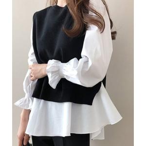 ブラウス シャツ ニットベスト付きブラウス レディース