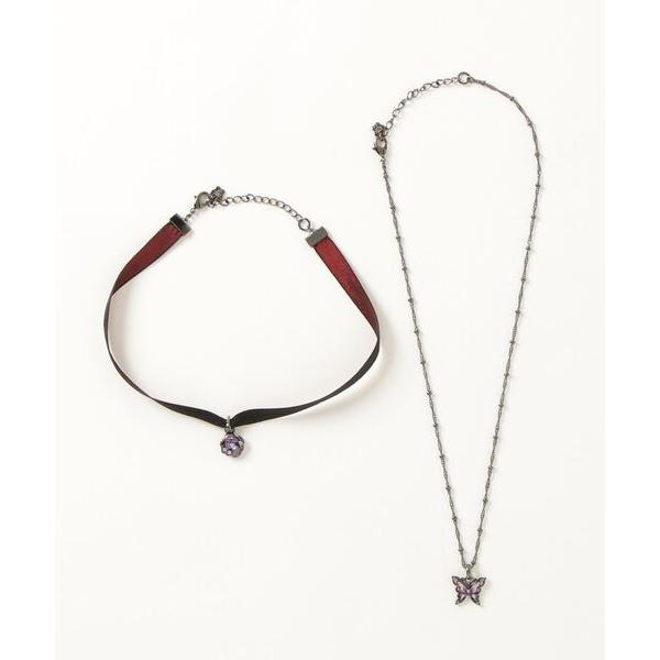 ネックレス 蝶モチーフ ネックレス　バラモチーフ チョーカー　2点セット レディース